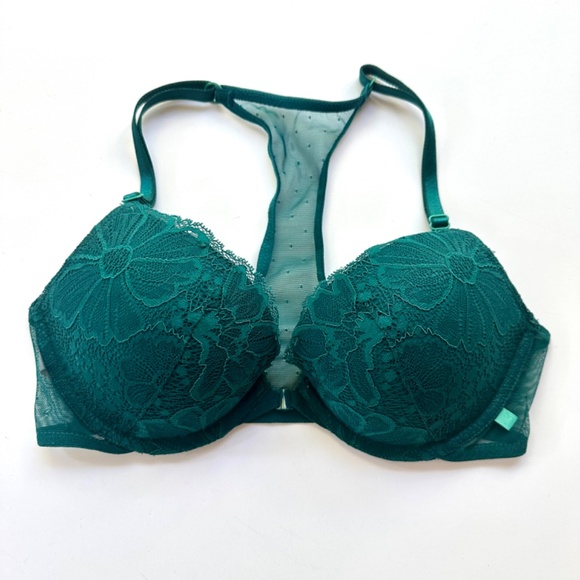 Victorias Secret Green Push-Up Front Closure RacerBack Bra 34C NWT - Picture 2 of 6